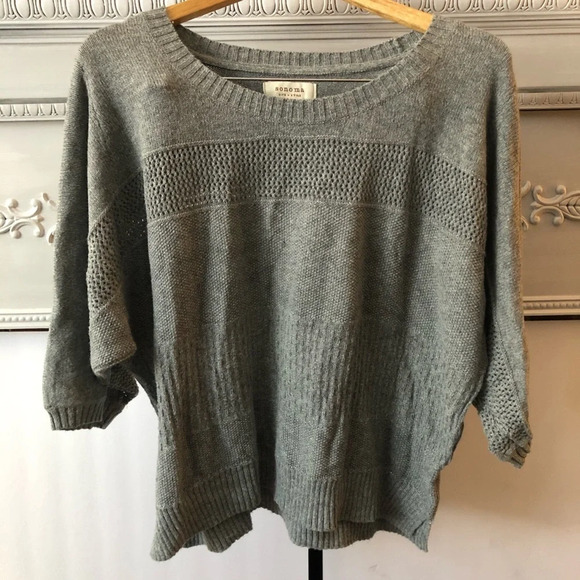 🎄 Sonoma Gray  sweater scoop neck large 3/4 sleeves - Picture 1 of 7